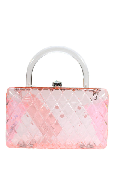 HVN Womens Framed Top Handle Quilted Rhinestone Rio Resin Clutch Handbag Pink
