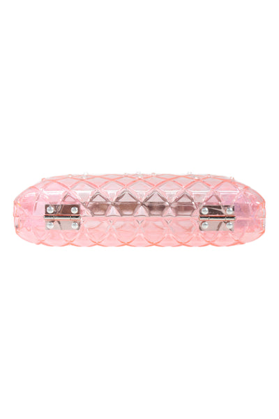 HVN Womens Framed Top Handle Quilted Rhinestone Rio Resin Clutch Handbag Pink