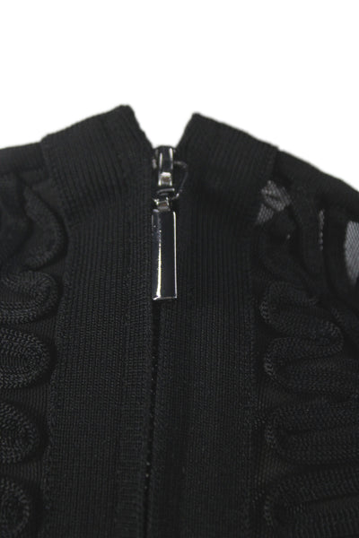 Herve Leger Women Cropped Black High Neck Long Sleeve Zip Top Polyester Size S