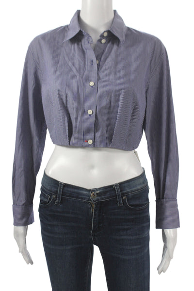 Gap Womens Cropped Striped Collared Button-Up Long Sleeve Cotton Size XS