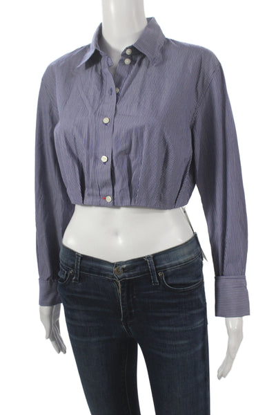 Gap Womens Cropped Striped Collared Button-Up Long Sleeve Cotton Size XS