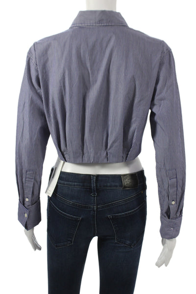 Gap Womens Cropped Striped Collared Button-Up Long Sleeve Cotton Size XS