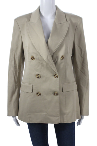 Gap Womens Classic Collared Beige Blazer Long Sleeve Cotton Stretch Size S
