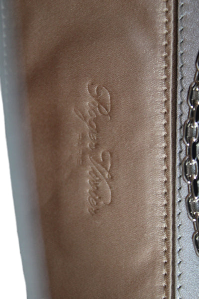 Roger Vivier Womens Metallic Leather Crystal Flap Shoulder Handbag Silver Tone