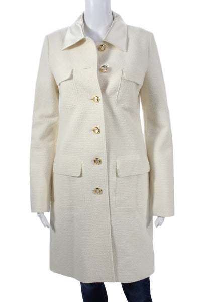 St. John Womens Overcoat White Wool Silk Collared Button Long Sleeve Size S