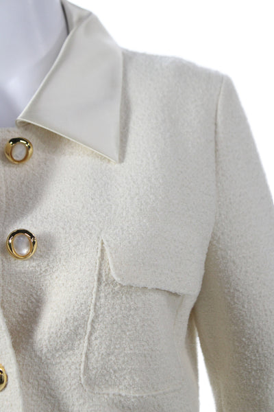 St. John Womens Overcoat White Wool Silk Collared Button Long Sleeve Size S