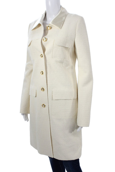 St. John Womens Overcoat White Wool Silk Collared Button Long Sleeve Size S