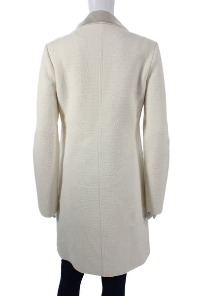 St. John Womens Overcoat White Wool Silk Collared Button Long Sleeve Size S