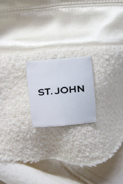 St. John Womens Overcoat White Wool Silk Collared Button Long Sleeve Size S