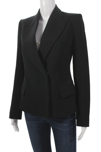 Emilia Wickstead Women Blazer Black Wool Collared Button Long Sleeve Size 4