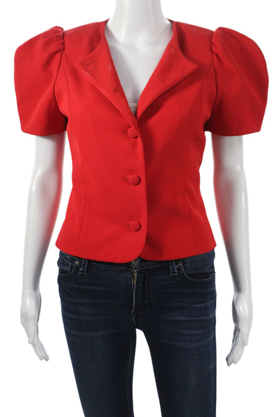 Sandy Liang Women Red Collared Blazer Short Sleeve Button Polyester 80s Size S