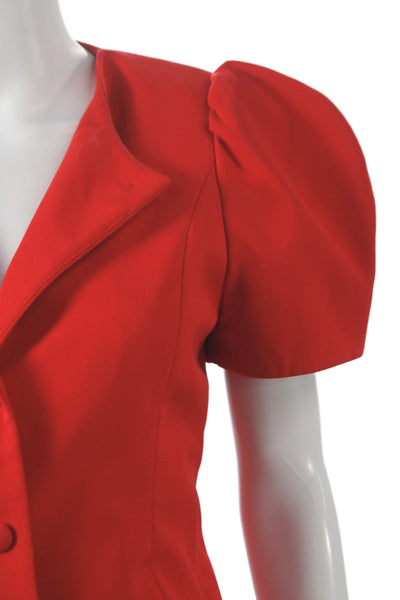 Sandy Liang Women Red Collared Blazer Short Sleeve Button Polyester 80s Size S