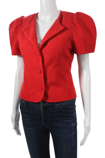 Sandy Liang Women Red Collared Blazer Short Sleeve Button Polyester 80s Size S