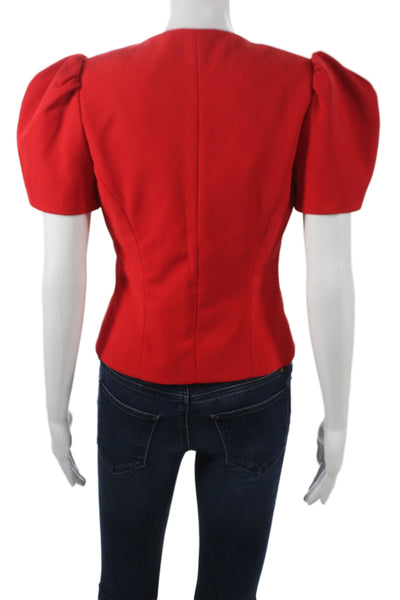Sandy Liang Women Red Collared Blazer Short Sleeve Button Polyester 80s Size S