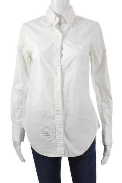 Thom Browne Womens White Cotton Collared Long Sleeve Button-Up Size S