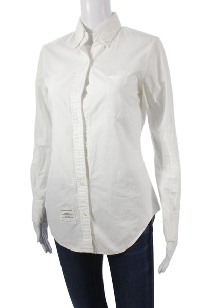 Thom Browne Womens White Cotton Collared Long Sleeve Button-Up Size S