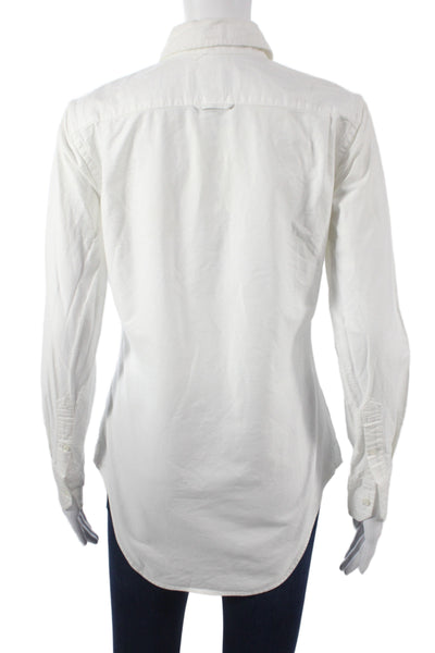 Thom Browne Womens White Cotton Collared Long Sleeve Button-Up Size S