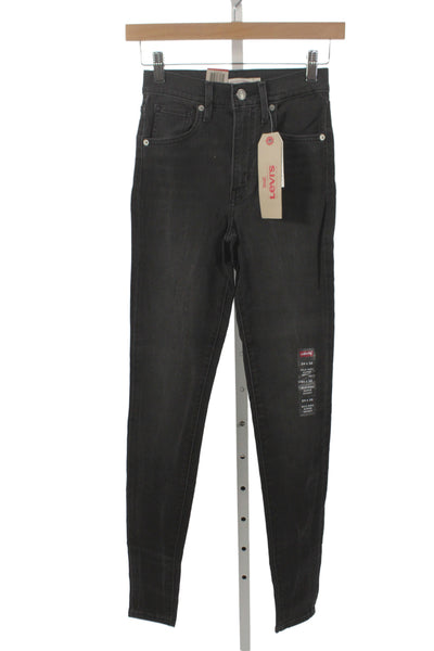 Levis Womens Skinny Ankle Jeans Black High Rise Button Petites Size 24