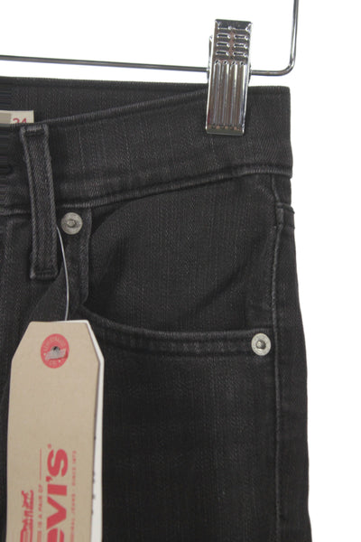 Levis Womens Skinny Ankle Jeans Black High Rise Button Petites Size 24