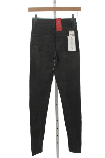 Levis Womens Skinny Ankle Jeans Black High Rise Button Petites Size 24