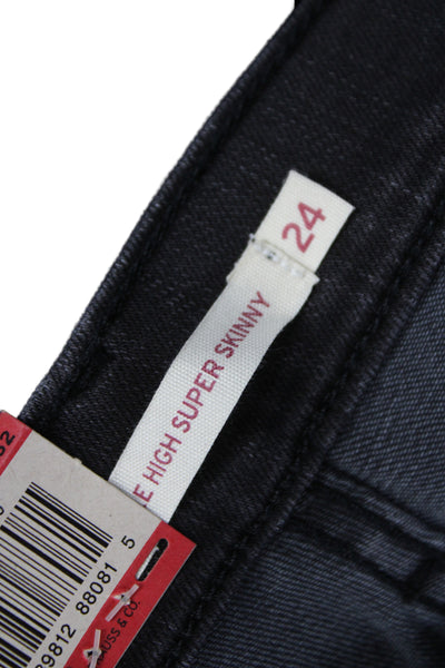 Levis Womens Skinny Ankle Jeans Black High Rise Button Petites Size 24