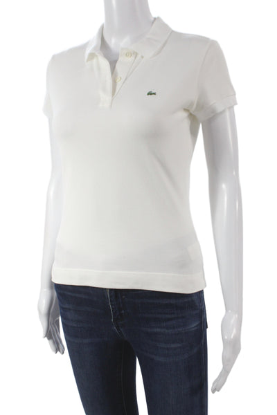 Lacoste Women White Collared Short Sleeve Basic Polo 94% Cotton Size 38