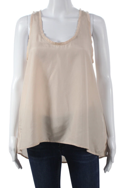 Soft Joie Women Basic Silk Sleeveless Tank Beige Round Neck Size S