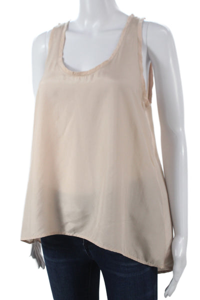 Soft Joie Women Basic Silk Sleeveless Tank Beige Round Neck Size S