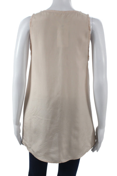 Soft Joie Women Basic Silk Sleeveless Tank Beige Round Neck Size S