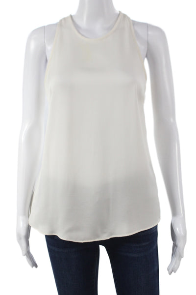 Milly Women Basic White Cotton Tank Top Round Neck Button Size 2