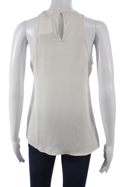 Milly Women Basic White Cotton Tank Top Round Neck Button Size 2