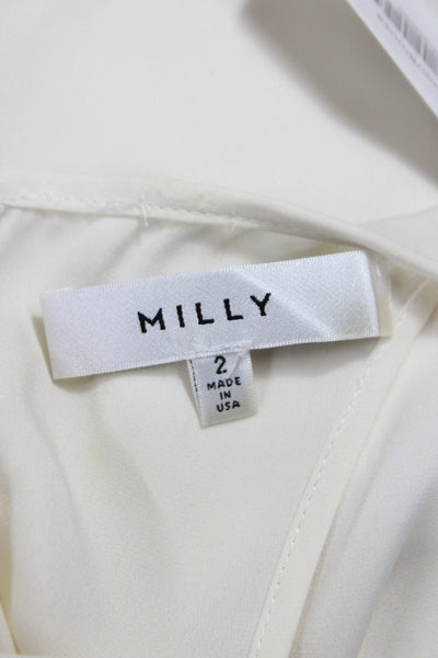 Milly Women Basic White Cotton Tank Top Round Neck Button Size 2