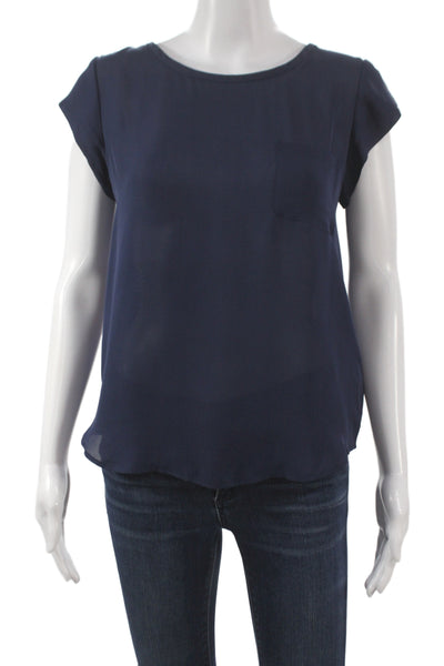 Joie Women Dark Blue Polyester Round Neck Short Sleeve Basic Blouse Size XS