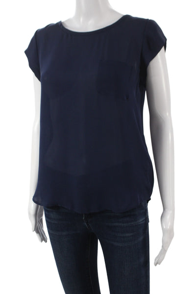 Joie Women Dark Blue Polyester Round Neck Short Sleeve Basic Blouse Size XS