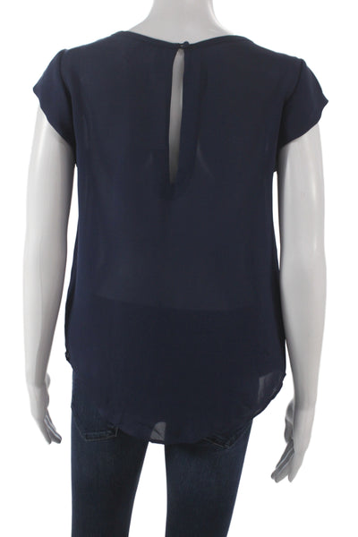 Joie Women Dark Blue Polyester Round Neck Short Sleeve Basic Blouse Size XS