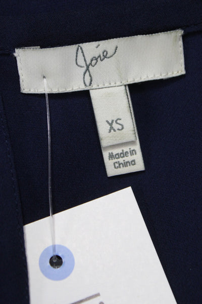 Joie Women Dark Blue Polyester Round Neck Short Sleeve Basic Blouse Size XS