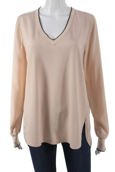 Vince Women Basic Tunic Beige V Neck Long Sleeve Polyester Blouse Size S