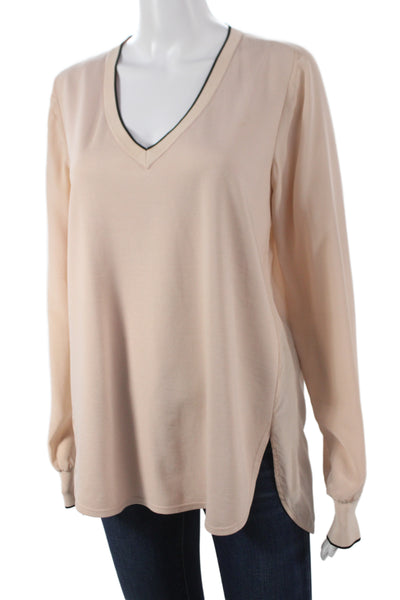 Vince Women Basic Tunic Beige V Neck Long Sleeve Polyester Blouse Size S