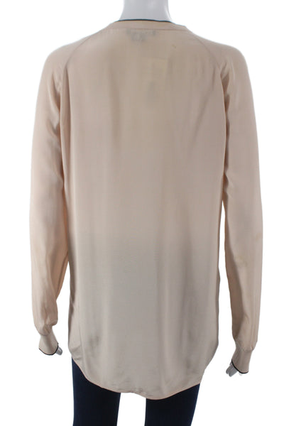 Vince Women Basic Tunic Beige V Neck Long Sleeve Polyester Blouse Size S