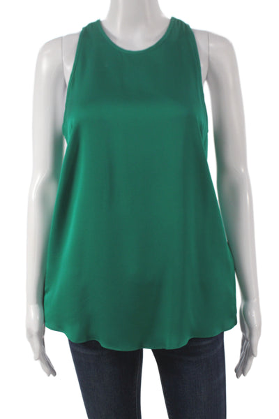 Milly Women Sleeveless Silk Blend Tank Green Round Neck Button Size 4