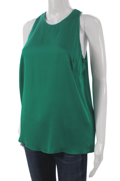 Milly Women Sleeveless Silk Blend Tank Green Round Neck Button Size 4