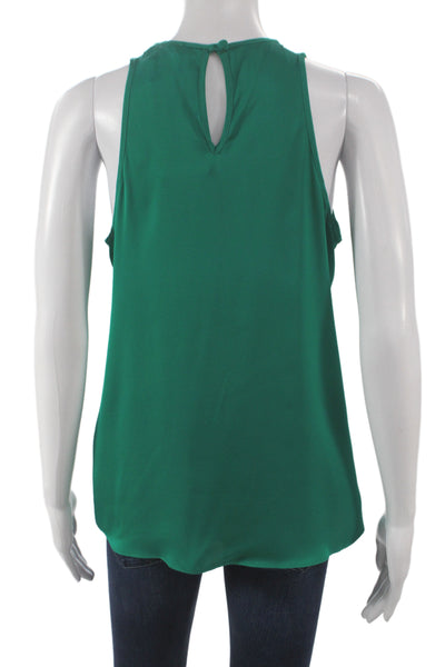Milly Women Sleeveless Silk Blend Tank Green Round Neck Button Size 4