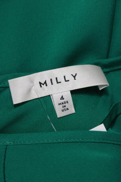 Milly Women Sleeveless Silk Blend Tank Green Round Neck Button Size 4