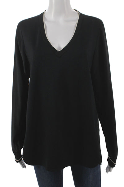 Vince Womens Basic Black V-Neck Long Sleeve Blouse Size S