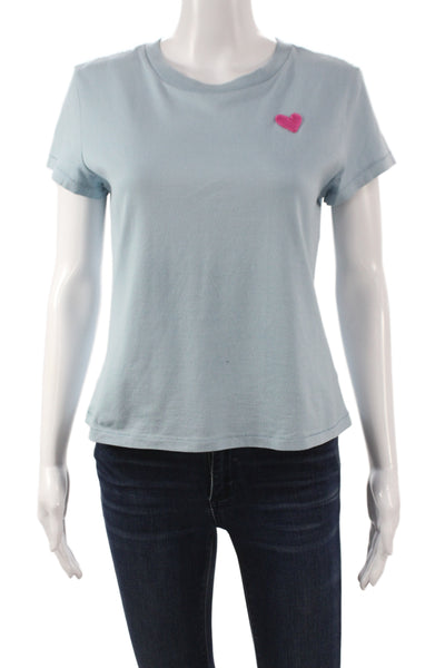 Kerri Rosenthal Womens Light Blue Short Sleeve Heart Cotton T-Shirt Size S