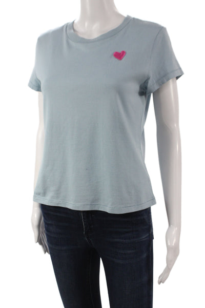 Kerri Rosenthal Womens Light Blue Short Sleeve Heart Cotton T-Shirt Size S