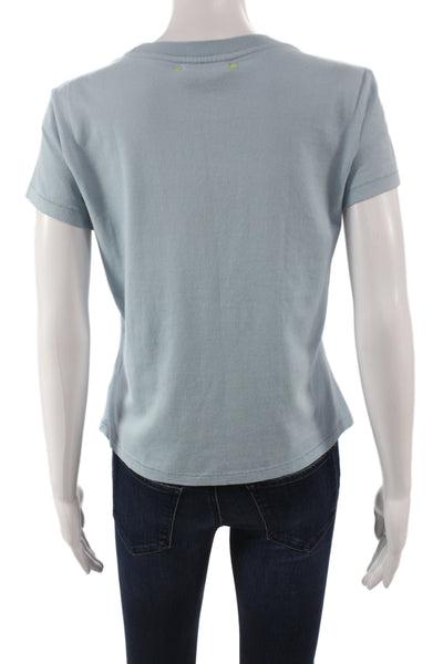 Kerri Rosenthal Womens Light Blue Short Sleeve Heart Cotton T-Shirt Size S