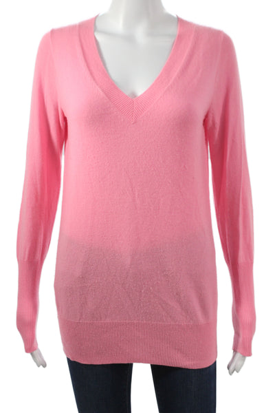 J Crew Collection Womens Cashmere VNeck Pullover Pink Long Sleeve Size S