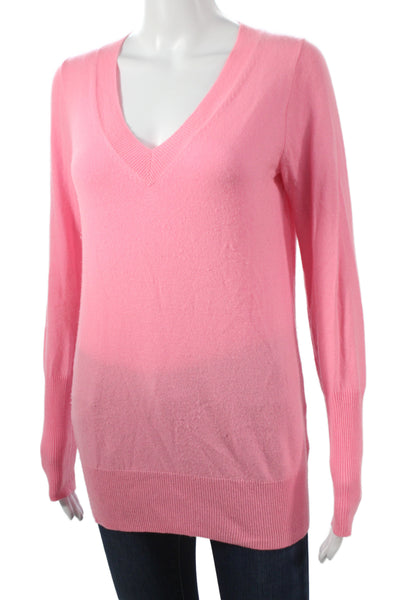J Crew Collection Womens Cashmere VNeck Pullover Pink Long Sleeve Size S