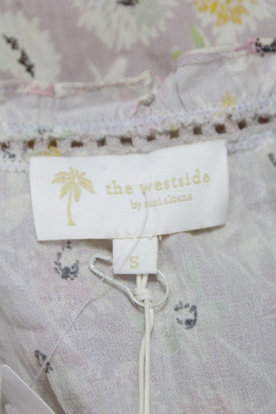 The Westside Womens Boho Floral Cotton Long Sleeve Blouse Beige Size S